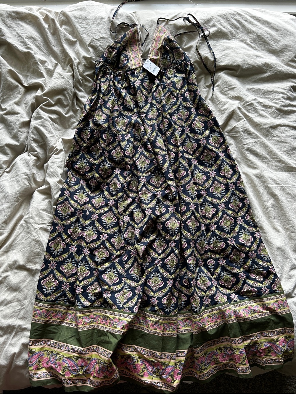 Free People Bohemian Floral Maxi Dress in Black and Olive NWT Small